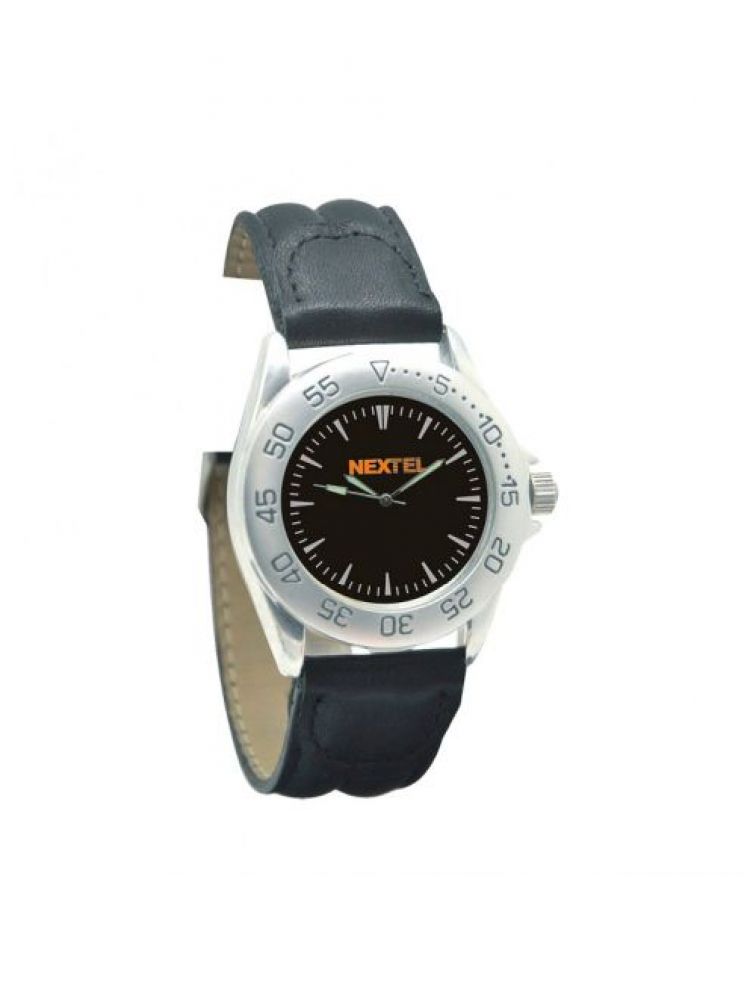 RELOJ   SPORT  PLATINADO CON  CORREA DE  PIEL  NEGRA  INCLUYE ESTUCHE ALUMINIO PLANO  CABALLERO Y DAMA imagen